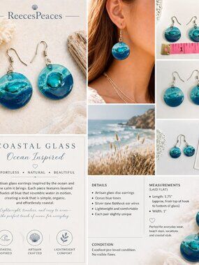 Coastal Ocean Glass Disc Earrings | Artisan Blue Drop Dangles
